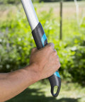 Person using Heavy-Duty Tree Loppers With Steel Blade And 35.5 Inch Handle, Telescoping TeleCut 650-900 B Pruner For Cutting Green Branches