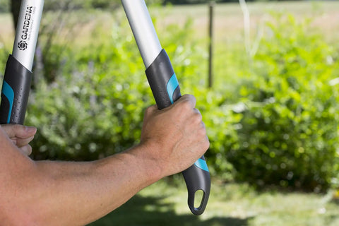 Person using Heavy-Duty Tree Loppers With Steel Blade And 35.5 Inch Handle, Telescoping TeleCut 650-900 B Pruner For Cutting Green Branches