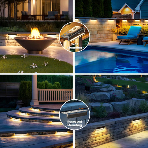 Dope LED Retaining Wall Lighting Kit With 12V Low Voltage Transformer 65Ft Wire illuminating patios and steps at night