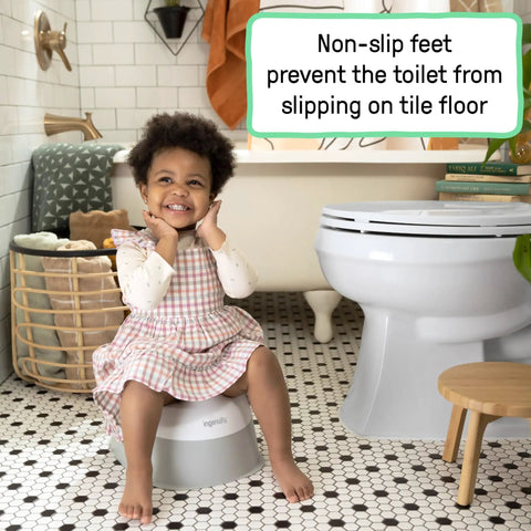 Toddler Potty Training Seat With Removable Washable Bowl And Sturdy Non Slip Base For No Sweat Bathroom Changes Raised Splash Guard Keeps Boys Dry Wide Stable Stand Kiddo Friendly For Ages 18 Months Plus Clean White And Slate Grey Smooth Going Gear