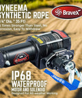 Beefed Up 3500lb Capacity 12V DC Electric Synthetic Rope Winch Kit with IP68 Waterproof Design and Wireless Control