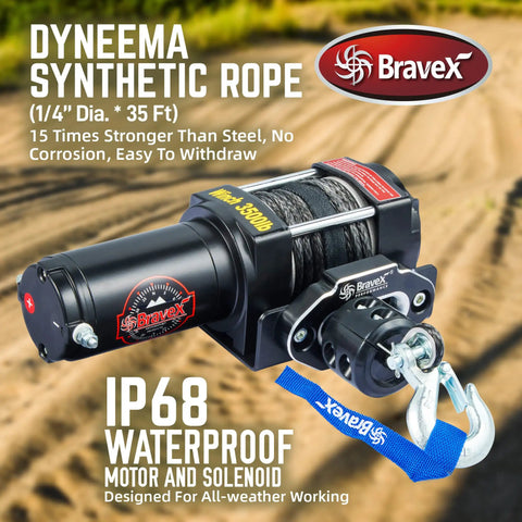 Beefed Up 3500lb Capacity 12V DC Electric Synthetic Rope Winch Kit with IP68 Waterproof Design and Wireless Control