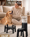 Fully Adjustable Extra Large Dog Bowl Stand For Big Paws Custom Height Width Length with golden retriever and adjustable stand.