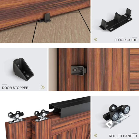 Heavy Duty Double Bypass Sliding Closet Door Track Kit Hardware With 72 Inch Aluminum Alloy Track Rail, components close-up.