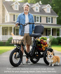 Powerful 1200W Peak Electric Trike For Adults With 48V System Long Range Up To 70 Miles Brushless Motor For Smooth Acceleration And Easy Hill Climb Ideal For Daily Commute And Errands, black cargo trike with front and rear baskets