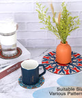 8 Pcs Boho Plant Coaster And Mat Set For Indoor And Outdoor Pots Protect Tables Desks And Floors With Round Flower Saucers In Two Sizes 12 By 12 Cm And 22 By 22 Cm displayed with vase and mug on a table