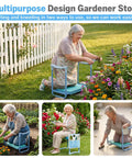 Heavy Duty Garden Kneeler And Seat 2In1 Foldable Stool with widened thick kneeling pad and tool pouches in use for planting.