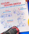 Holyton 1:10 scale transforming RC car and robot top-down view on blueprint with red/black vehicle