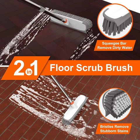 Mean 2 In 1 Deck Scrub Brush With Long Handle Heavy Duty Floor Cleaner Scrubber With Stiff Bristles And Built In Squeegee used on tile floor