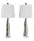 Set Of 2 30 Inch Table Lamps With Hammered Glass Bases, Modern Silver Finish, Energy Efficient LED Bulbs, Ideal For Bedroom, Living Room, And Office