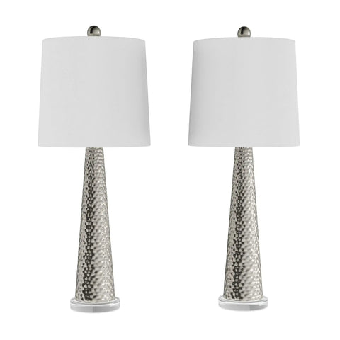 Set Of 2 30 Inch Table Lamps With Hammered Glass Bases, Modern Silver Finish, Energy Efficient LED Bulbs, Ideal For Bedroom, Living Room, And Office