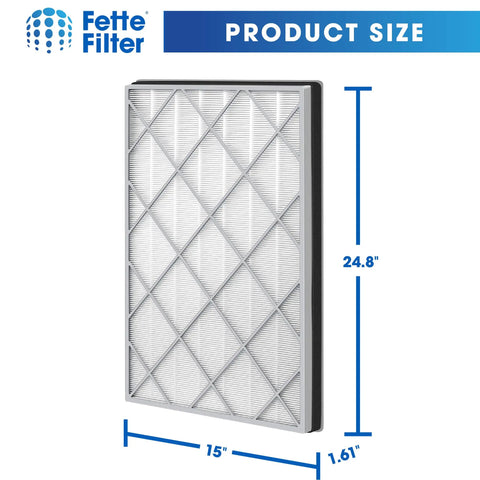 True HEPA Replacement Filter For Shark Air Purifier Six Fan Models HE601 HE602, dimensions shown as 24.8 x 15 x 1.61 inches
