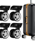 4 Pcs Universal Suitcase Wheel Replacement Set Heavy Duty Luggage Casters Quiet Dual Row Design Black shown with suitcase