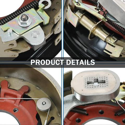 Close-up view of Rock Solid Pair Of Electric Trailer Brakes For 12 By 5 Hub Fit 12000 Lb Axles With 7 Bolt Flange, showcasing parts.