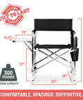 Director Style Outdoor Chair With Side Table And Armrest Caddy, Lightweight Aluminum Folding Camping Chair, Black