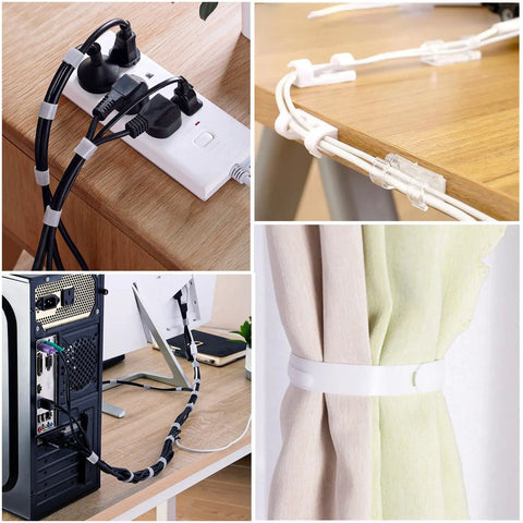 All In One Cable Management Kit With 4 20 Inch Sleeves 311 Piece Setup Including Zip Ties Clips Cord Holders Tape Rolls Mounts and Fasteners in use