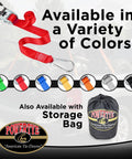 Heavy Duty Ratchet Straps 1.5 Inch By 6.5 Feet Built Tough With Triple Stitched Seams in red with carabiner and storage bag.