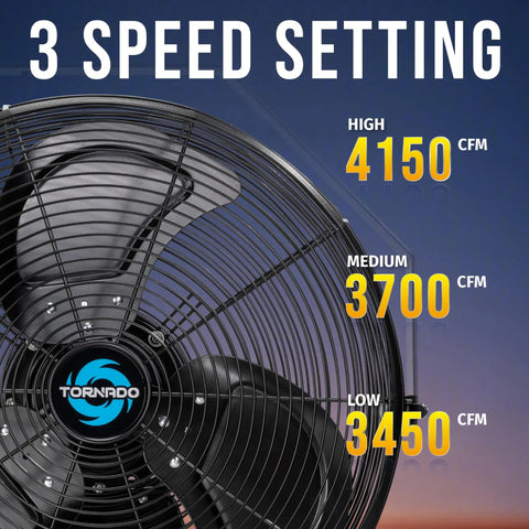 Outdoor 18 Inch High Velocity Metal Wall Mount Fan IPX4 Water Resistant With 3 Speed Settings Delivers Serious Airflow