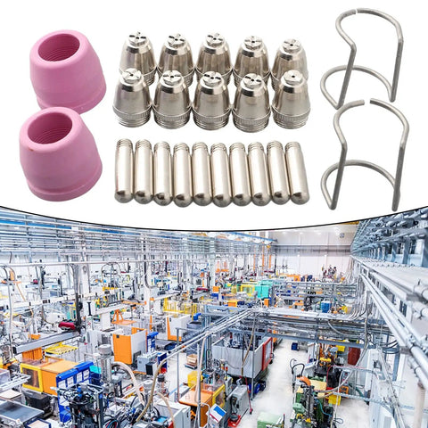 Premium Plasma Cutter Torch Consumables Kit For Cut60 And Lgk60 Machines Fits Ag60 SG55 Wsd60 Torches includes nozzles, tips, and holders.