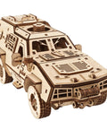 Battlefield Dozor B Combat Vehicle Armored Army Truck 3D Wooden Puzzle For Adults, front-left view of assembled wooden model