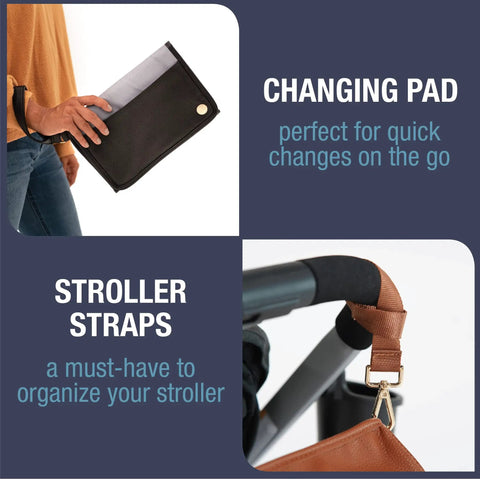 Changing pad and stroller straps included in Diaper Bag Backpack With Changing Pad And Stroller Straps For On The Go Parents