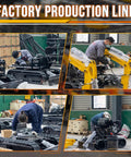Factory workers assembling Heavy Duty Skid Steer Loader Attachment Digger Hoe With 12 Inch Bucket and universal quick tach.