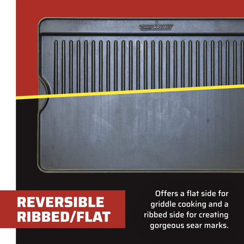 Preseasoned Cast Iron Griddle Reversible Flat And Ribbed Sides For Even Heat Distribution 14 By 16 Inch Cooking Surface