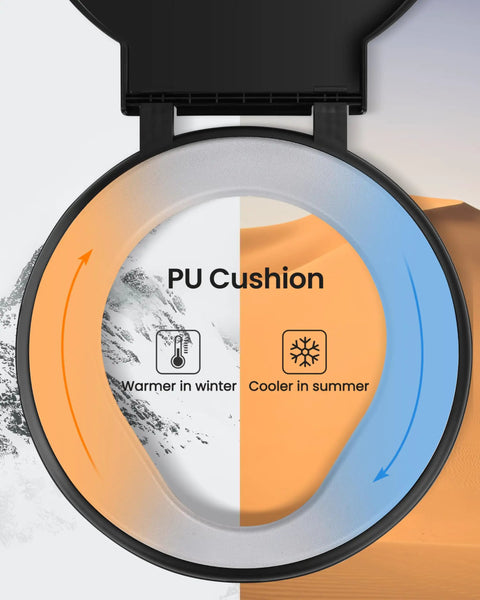 Top view of Total Game Changer Camp Toilet Seat With Ultra Plush Cushion showcasing winter and summer temperature indicators.