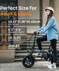 Young woman on a Folding Electric Bike For Adults And Teens Portable 14 Inch Commuter Ebike With 500W Peak Motor in city