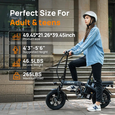 Young woman on a Folding Electric Bike For Adults And Teens Portable 14 Inch Commuter Ebike With 500W Peak Motor in city