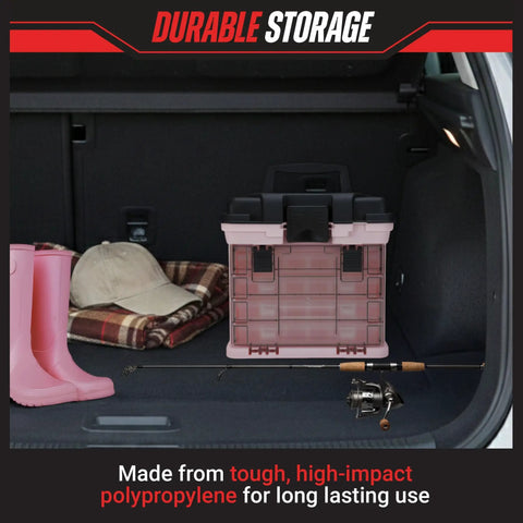 Pink Tool Box Organizer With Removable Compartments For Crafts Beads Screws And Small Tools Portable Grab And Go Storage Case in car trunk