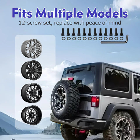 12 Pack Wheel Center Cap Screws With Adapter Tool For 1001 63 B 1001 63B 1001 63GB on a jeep with four wheel models.