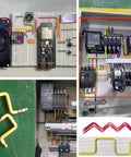 Heavy Duty Portable Wire Bender Tool For Professional Electrical Work. Display of control panels and breadboard wiring projects.