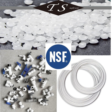 TSnsfCerti NSF 3/8 in water line tubing with push-to-connect RO fittings; includes 30 ft and 11 connectors.