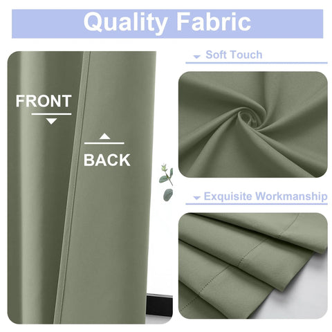 Ava Sage Green Blackout Curtains For Bedroom 2 Panels Set 40 Inch Wide By 63 Inch Long Rod Pocket Or Clip Style fabric quality details