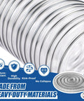 Close-up of flexible 4 inch diameter 70 foot clear dust collection hose for workshop vacuums, heavy duty puncture resistant PVC