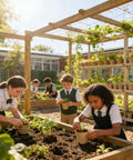 Children planting in garden using Breathable Germination Pots For Seedlings Paper Pulp Nursery Pots With Drainage