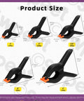 Swpeet 15 Piece Spring Clamp Set With Black Plastic Mini Clamps In Size Range From Two To Six Inches For Balloon Arcs Backdrops Woodworking And Crafting Projects. Product size chart showing 2, 3, 3.5, 4 and 6 inch clamps