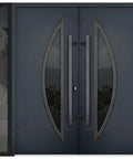 Slick Prehung Steel Double Front Doors Featuring Tinted Black Glass Sidelite Modern Right Inswing Entry System with sleek design