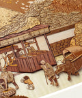 Ukiyoe Art Kit Kiharie The Running Well Teahouse At Otsu by Hiroshige, detailed wood collage scene of market and animals, A4 size.