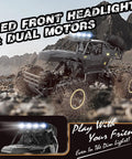 One Twelve Scale RC Off Road Monster Truck With Metal Shell And LED Headlights on rocky terrain