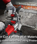 16 Inch 9500W Brushless Concrete Ring Saw Beast With Titanium Blade cutting through concrete and brick walls in outdoor setting.