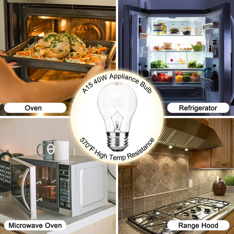Image showing 40W A15 High Temp Appliance Light Bulb for Ovens, Refrigerators, Microwaves, Stove Range Hoods, Lava Lamps.