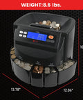 Top Shelf Electric Coin Counter And Sorter Machine handles quarter, dime, nickel, penny, and dollar bills with bright display.