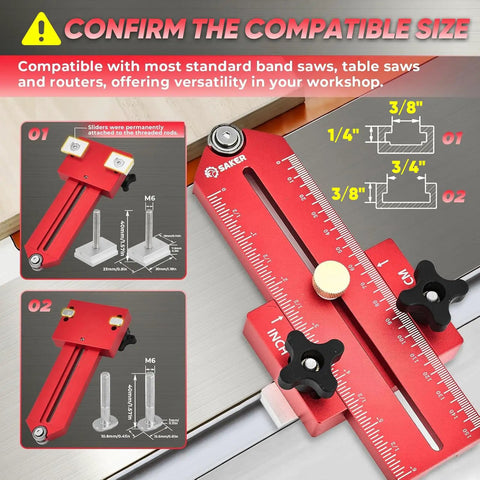 Thin Rip Jig Table Saw Guide For Repetitive Narrow Strip Cuts Fits 3/4 X 3/8 Inch Slots Pro Grade Heavy Duty shown in red anodized aluminum
