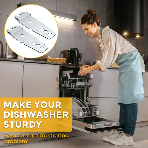Woman loading dishwasher with Two Pack Dishwasher Mounting Brackets Replacement Parts Undercounter Heavy Duty Galvanized Steel Insert.