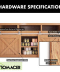Mini Brushed Nickel Sliding Barn Door Hardware Kit For Double Doors With 60 Inch Flat Track And Bent T Shape Rollers Non Bypass Design Ideal For Cabinets TV Stands Consoles Closets And More, installed view on wooden cabinet.