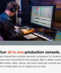 Person using All In One 12-Track Digital Multitrack Studio Mixer With USB Audio Interface And DAW Control in a home studio.