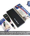 7.3 Inch Digital Plan Measure With 72 Built In Scales And Six Custom Scales For Pros displayed with case and user guide