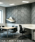 12 Pack Hexagon Acoustic Foam Panels Self Adhesive Sound Dampening Tiles High Density wall art in modern conference room.
